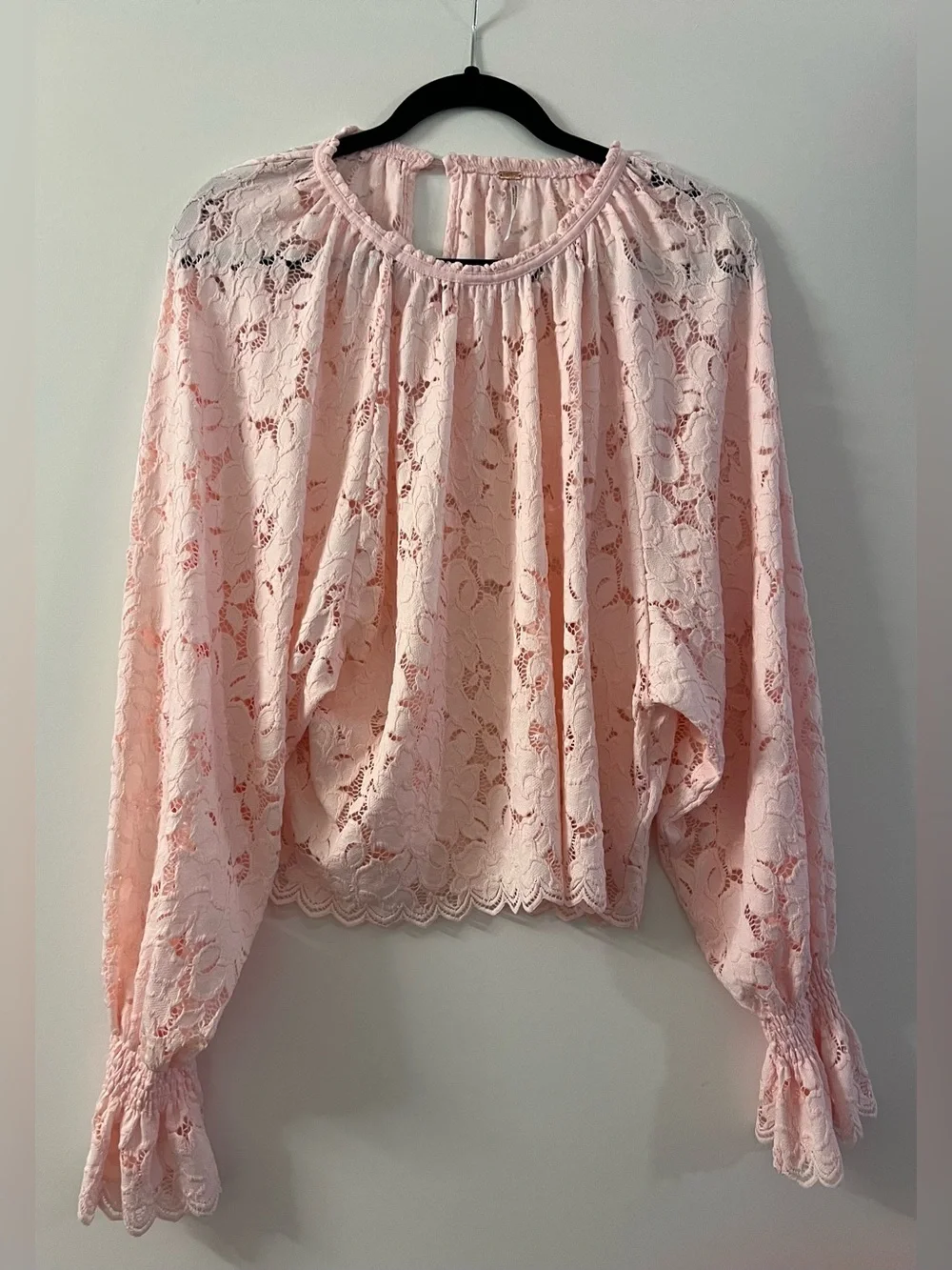 NWOT Free People Olivia Lace Balloon Sleeve Blouse Top in Pink